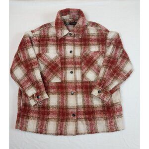 ZARA Shacket Womens Medium Red/Pink/Brown Checkered Overshirt